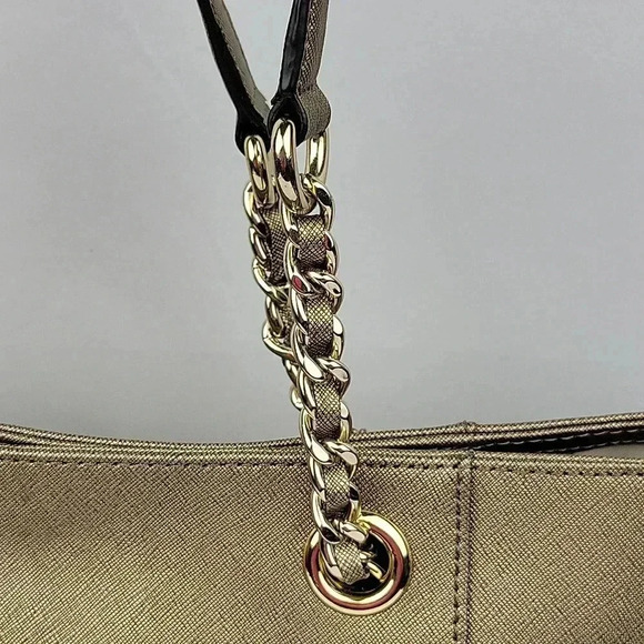 Calvin Klein Saffiano Tote Gold w/ Gold tone Chain Detail - Picture 9 of 16